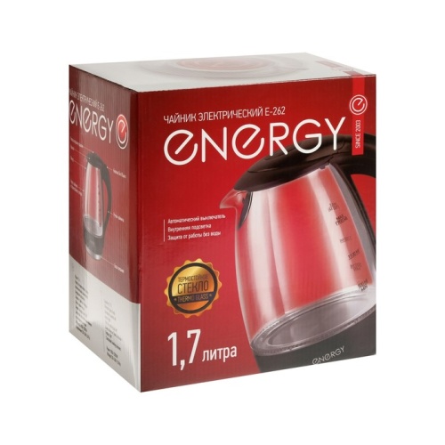 Чайник электрический ENERGY E-262, стекло, 1.7 л, 2200 Вт, черный 4325203 фото 10