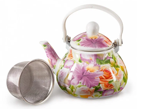 Чайник эмалированный METALLONI EM-131 Дикая Орхидея 1,3л | Чайник из нержевейки Металлони | Чайник железный фото 4