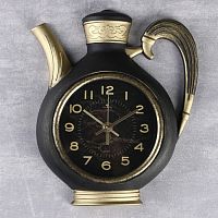 Часы настенные, серия: Кухня "Чайник" 26,5х24 см, корпус чёрный с золотом