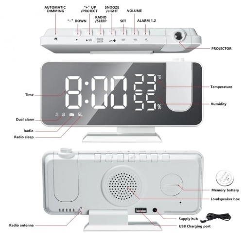 Часы Цифровой проекционный будильник с Температура+Влажность фото 5