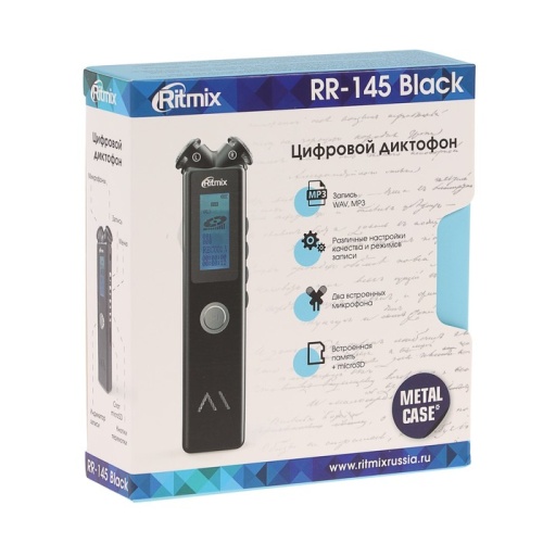 Диктофон Ritmix RR-145 8GB, MP3/WAV, дисплей, металл корпус, черный   4424513