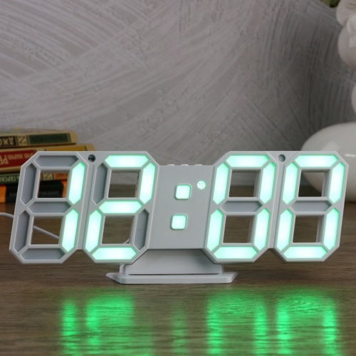 Часы-будильник электронные "Цифры", цифры зеленые, с термометром, черные, 23х9.5х3 см  4900412
