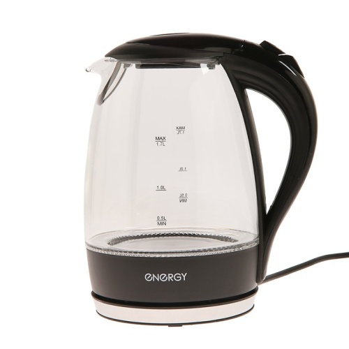 Чайник электрический ENERGY E-262, стекло, 1.7 л, 2200 Вт, черный 4325203