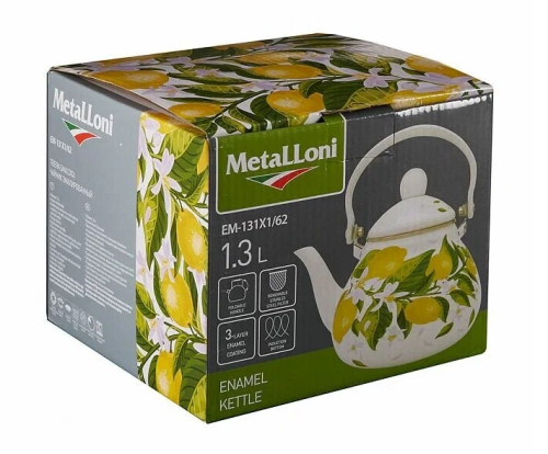 Чайник эмалированный METALLONI EM-131 Лимон 1,3л | Чайник из нержевейки Металлони | Чайник железный фото 4