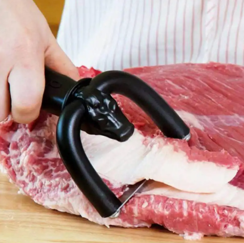 Слайсерный нож для Мяса / Мясной нож строганина для мяса / Мясожон Чёрный Бык нарезка слайсом тонкий стейк. фото 5