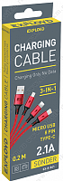 Кабель EXPLOYD EX-K-841 Кабель 3в1 USB - microUSB/8 Pin/TYPE-C 0.2М 2.1A SONDER круглый красный