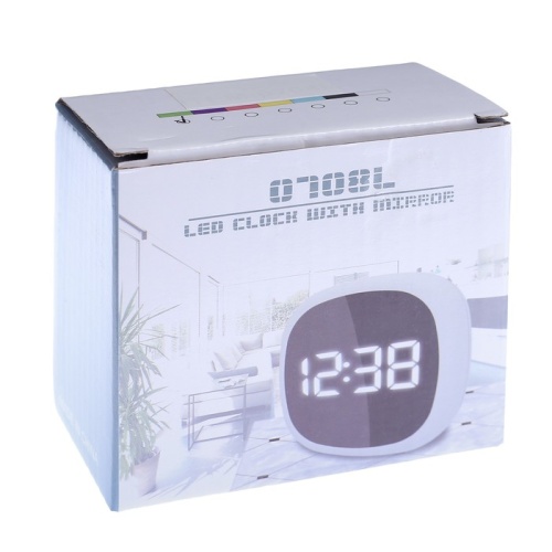 Часы-будильник электронные, с термометром, белые цифры, 8х8 см, микс   4432441 фото 2