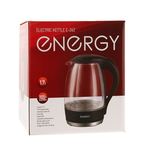 Чайник электрический ENERGY E-262, стекло, 1.7 л, 2200 Вт, черный 4325203 фото 7
