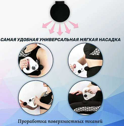 Перкуссионный массажер 2в1 для всего тела. Массажный пистолет и пояс, 2 насадки, 4 скорости, удар 36 кг фото 4