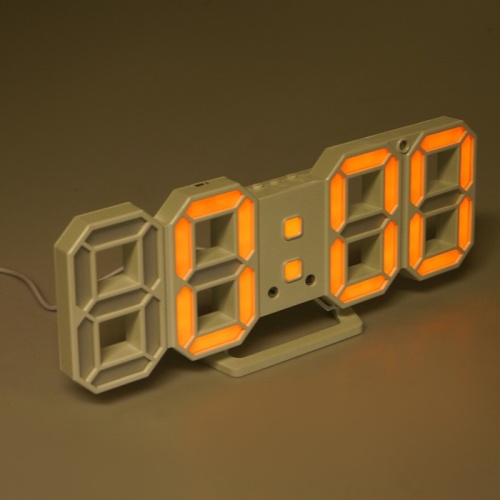 Часы-будильник электронные "Цифры", цифры оранжевые, с термометром, белые, 23х9.5х3 см 3244773