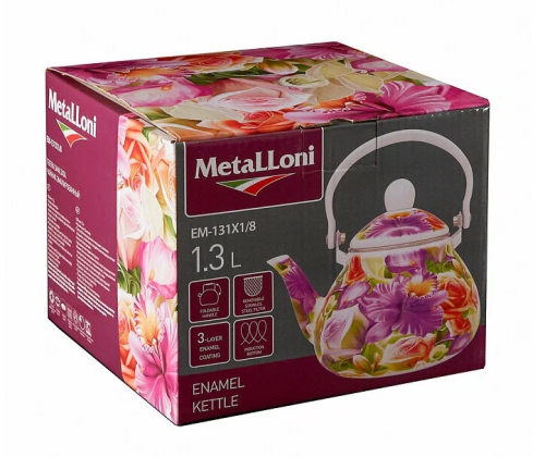 Чайник эмалированный METALLONI EM-131 Дикая Орхидея 1,3л | Чайник из нержевейки Металлони | Чайник железный фото 3
