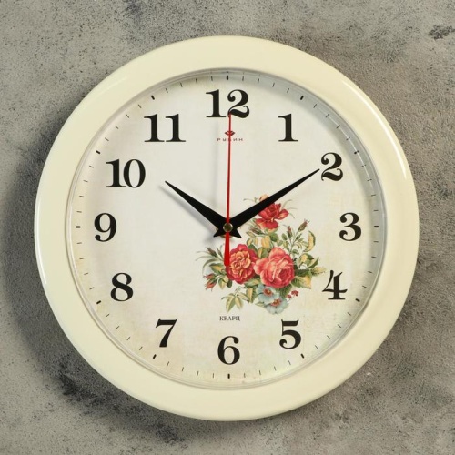 Часы настенные круглые"Розы", белый обод, 23х23 см Рубин 2643195 2643195