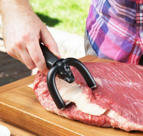 Слайсерный нож для Мяса / Мясной нож строганина для мяса / Мясожон Чёрный Бык нарезка слайсом тонкий стейк. фото 2